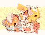  bad_pixiv_id blush_stickers cat coin dog fang_out floral_background gen_1_pokemon growlithe kanami_(pitagora0712) licking meowth mouse mouth_hold no_humans pikachu pokemon pokemon_(creature) red_eyes stuffed_toy tongue tongue_out 
