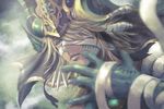  bandages blonde_hair blue_eyes egyptian hair_tubes headdress male_focus motion_blur mummy one_eye_covered osiris_(p&amp;d) puzzle_&amp;_dragons sho_(shoichi-kokubun) solo stitches 