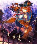  blue_eyes city gloves hat long_hair necktie red_hair shingeki_no_bahamut single_glove solo yui_(niikyouzou) 