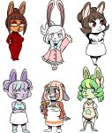  2018 :3 anthro bailey_(inkyfrog) blue_eyes buckteeth clothed clothing crossed_arms dipstick_ears english_text eyeshadow eyewear female food fries glasses group hair_bow hair_ribbon half-closed_eyes hand_on_hip hands_behind_head harper_(inkyfrog) holding_object inkyfrog lagomorph lipstick long_sleeves looking_at_viewer makeup mammal noel_(inkyfrog) on_one_leg open_mouth open_smile orange_eyes quinn_(inkyfrog) rabbit red_eyes ribbons rina_(inkyfrog) rosy_cheeks scarlett_(inkyfrog) simple_background smile standing teeth text waving white_background 