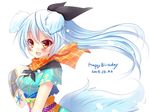  animal_ears fang japanese_clothes long_hair meiya_neon red_eyes silver_hair solo tail 