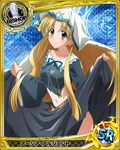 asia_argento bishop_(chess) blonde_hair card_(medium) character_name chess_piece dress green_eyes habit high_school_dxd long_hair looking_at_viewer navel nun official_art smile solo torn_clothes torn_dress trading_card 