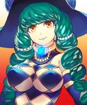  black_gloves blush brown_eyes checkered drill_hair elbow_gloves fiore_brunelli gloves green_hair hat image_sample long_hair pixiv_sample revealing_clothes solo star_ocean star_ocean_integrity_and_faithlessness tanokura_mon twin_drills twintails witch_hat 