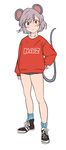  alternate_costume animal_ears blush_stickers grey_hair long_sleeves looking_at_viewer mouse_ears mouse_tail nazrin red_eyes shirt short_hair short_shorts shorts solo tail touhou toujou_(toujou_ramen) 