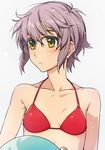  ball bangs beachball bikini blush breasts brown_eyes glasses nagato_yuki nagato_yuki-chan_no_shoushitsu purple_hair puyo short_hair small_breasts solo suzumiya_haruhi_no_shoushitsu suzumiya_haruhi_no_yuuutsu swimsuit 