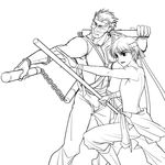  arc_(arc_the_lad) arc_the_lad arc_the_lad_ii father_and_son greyscale highres monochrome multiple_boys sword weapon 