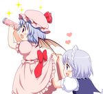  bat_wings bebeneko blue_dress blue_eyes blue_hair blush bow dress female_pervert frilled_skirt frills happy hat hat_bow heart izayoi_sakuya kaleidoscope maid maid_headdress mob_cap multiple_girls pervert pink_shirt pink_skirt profile red_eyes remilia_scarlet shirt short_hair short_sleeves silver_hair simple_background skirt skirt_lift smile sparkle touhou white_background white_shirt wings 