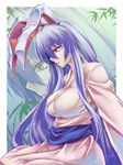  animal_ears artist_name breasts bunny_ears from_side highres large_breasts long_hair open_mouth profile purple_hair red_eyes reisen_udongein_inaba robe signature solo touhou upper_body very_long_hair zephid zoom_layer 