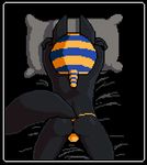  animated animation anthro anubian_jackal anubis arms_above_head back bed bird&#039;s-eye_view black_background black_fur black_theme bulge butt canine clothed clothing deity digital_media_(artwork) egyptian faceless_male fur half-dressed harmarist headdress high-angle_shot jackal lying male mammal on_back on_bed on_front pillow pixel_(artwork) pixel_animation rear_view simple_background solo string tailwag thong topless 