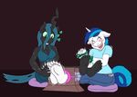  &lt;3 2015 anthro anthrofied blush bound caroo changeling cleavage clothed clothing duo equine female friendship_is_magic horn male mammal my_little_pony queen_chrysalis_(mlp) shining_armor_(mlp) sitting slit_pupils tickle_fetish tickle_torture tickling unicorn 