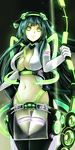  ass_visible_through_thighs bangs belt between_breasts black_legwear bow_(weapon) breasts cleavage cleavage_cutout cowboy_shot empty_eyes eyebrows eyebrows_visible_through_hair gin_ji gloves glowing green_eyes green_hair headgear holding holding_weapon huge_breasts long_hair looking_at_viewer navel no_panties see-through sleeveless solo speaker thigh_gap touhoku_zunko very_long_hair vocaloid vocaloid_append voiceroid weapon white_gloves 