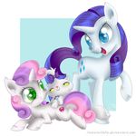  2015 cat cub cutie_mark equine feline female feral friendship_is_magic horn mammal my_little_pony opalescence_(mlp) rarity_(mlp) swanlullaby sweetie_belle_(mlp) unicorn young 