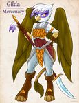  2015 ambris anthro anthrofied armor avian female friendship_is_magic gilda_(mlp) gryphon looking_at_viewer melee_weapon my_little_pony polearm solo spear weapon wings yellow_eyes 