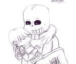  animextremex bone clothing duo frisk holding human jacket male mammal monster sans skeleton sleeping smile undertale video_games white_eyes 