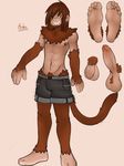  2015 abs anthro clothing erection flaccid foot_focus grin humanoid_feet long_penis male mammal model_sheet monkey nipples pecs penis primate sebafox shorts solo toe_ring uncut 