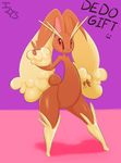  ambiguous_gender brown_fur english_text fur immortalstar long_ears lopunny nintendo pok&eacute;mon red_eyes shadow solo text v_sign video_games 