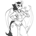  2015 anthro armor bat_pony bat_wings breasts claws cleavage clothed clothing cutie_mark fan_character female horn kevinsano monochrome my_little_pony piercing scar sketch solo wings 