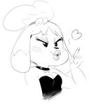  &lt;3 animal_crossing anthro black_and_white bone breasts canine cleavage clothed clothing collar dog dress female isabelle_(animal_crossing) lips lipstick mammal monochrome nintendo solo sunibee video_games 