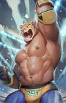  animal_head armpits bulge clenched_hand elbow_pads fingerless_gloves fist_pump gloves jaguar king_(tekken) luchador male_focus muscle null-ghost pectorals shirtless solo spandex tekken 