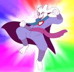  &gt;:d &lt;3 3_toes abstract_background anthro asriel_dreemurr barefoot clothed clothing costume fatz_geronimo_(artist) fur one_eye_closed smile solo toes undertale video_games white_fur wink 