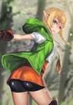 ass bike_shorts blue_eyes blush boots braid deras gloves leather leather_boots leather_gloves linkle looking_at_viewer pointy_ears smile solo the_legend_of_zelda thigh_boots thighhighs twin_braids zelda_musou 