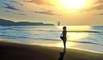  aya_(star) bad_id bad_pixiv_id cloud ocean original shore short_hair silhouette skirt skirt_lift sky solo sun water windmill 