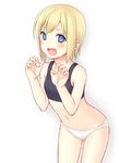  blonde_hair blue_eyes erica_hartmann highres looking_at_viewer momiji7728 navel open_mouth panties short_hair solo sports_bra strike_witches underwear underwear_only white_panties world_witches_series 