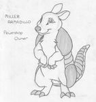  armadillo digitigrade english_text front_view greyscale looking_at_viewer male mammal miller_armadillo mizzyam monochrome pencil_(artwork) semi-anthro shell smile solo standing text traditional_media_(artwork) 