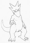  2015 avian beak bird female feral golduck looking_at_viewer monochrome nintendo pencil_(artwork) pointing pok&eacute;mon presenting pussy simple_background solo standing traditional_media_(artwork) video_games white_background yaroul 