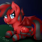  bat_pony bat_wings blue_eyes cherry clothing cremedelaclop_(artist) equine fan_character female fruit horse legwear mammal my_little_pony panties pegasus pony solo stockings tongue tongue_out underwear wings 