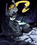  blue_eyes breasts canine chain cute_fangs duo female hair imp link_(wolf_form) looking_at_viewer lying mammal markings midna nintendo nude oh8 open_mouth orange_hair reclining red_eyes shackles the_legend_of_zelda twilight_princess video_games wolf yellow_sclera 
