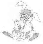  anthro balls barefoot big_ears buckteeth clothing derp_eyes disney dr._debolt eyewear flaccid glasses greyscale lagomorph male mammal mizzyam monochrome pencil_(artwork) penis pointing pubes rabbit sitting solo talespin teeth torn_clothing traditional_media_(artwork) uncut 