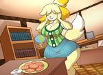  animal_crossing big_breasts breasts canine cookie dog dogfox eyes_closed female food isabelle_(animal_crossing) jaeh mammal mayor nintendo solo video_games 