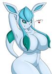  &lt;3 anthro anthrofied big_breasts blue_body blue_eyes breasts covering covering_breasts covering_nipples day-tripper-guy dialogue eeveelution female glaceon hands_behind_head looking_at_viewer nintendo nipple_bulge nude pok&eacute;mon pose solo standing suggestive video_games wide_hips 