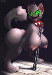  2015 anthro areola big_breasts black_eyes black_fur breasts canine chain chubby collar crossgender diamond_dog_(mlp) dog don_ko eyelashes female friendship_is_magic fur green_sclera looking_at_viewer mammal my_little_pony nipples open_mouth rover_(mlp) solo tongue tongue_out 