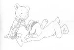  anthro badger balls barefoot bear bill_badger bottomless clothed clothing cub duo erection greyscale grope half-dressed lying male male/male mammal mizzyam monochrome mustelid nude on_front open_mouth pencil_(artwork) penis rupert_bear scarf sheath sitting spread_legs spreading sweater tongue tongue_out traditional_media_(artwork) young 