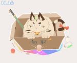  bell bow box cat chubby collar cum feline looking_at_viewer male mammal melee_weapon penis simple_background solo sword uncut weapon 犬酱 