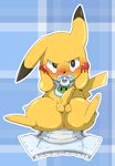  2015 anus balls bib blush butt diaper doneru embarrassed erection hands_on_face looking_at_viewer male mammal nintendo pacifier penis pikachu pok&eacute;mon rodent simple_background solo uncensored video_games 
