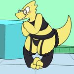  2015 aliasing alphys anthro blush clothing eyewear female flat_chested glasses lingerie monster nervous reptile scalie solo sweat teeth trout_(artist) undertale video_games 