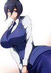  black_hair blue_eyes breasts curvy dress fumitan_admoss glasses gundam gundam_tekketsu_no_orphans hair_between_eyes highres huge_breasts lips looking_down ponpo short_hair solo tied_hair wide_hips 