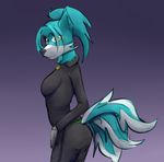  anthro blue_fur blue_hair canine clothed clothing female fur hair looking_at_viewer mammal marsminer multicolored_fur pants purple_background simple_background smile solo two_tone_fur white_fur wolf 