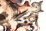  animal_ears ass bare_back black_legwear blush bob_cut brown_eyes cape covered_navel detached_sleeves dress dutch_angle erune granblue_fantasy green_eyes grey_hair hair_ornament hand_on_hip long_hair looking_at_viewer metera_(granblue_fantasy) mole mole_under_mouth multiple_girls no_panties parted_lips partially_visible_vulva shinozuka_atsuto short_dress siblings sisters smile sutera_(granblue_fantasy) thighhighs twintails upskirt white_legwear 