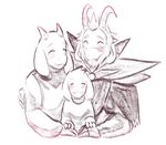  anthro asgore_dreemurr asriel_dreemurr blush boss_monster chibimu clothed clothing eyes_closed family father fur group happy horn mammal monochrome monster mother parent simple_background smile son toriel undertale video_games white_background 