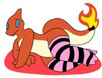  2015 anthro charmeleon clothed clothing female feral fire flat_chested legwear nintendo nude orange_skin pok&eacute;mon pussy reptile scalie scared solo stockings thigh_highs trout_(artist) video_games 