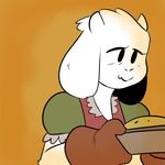  2015 anthro caprine clothed clothing fatz_geronimo_(artist) female food gloves goat horn long_ears mammal monster pie simple_background solo toriel undertale video_games 