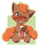  balls blush canine covering covering_self doneru embarrassed erection feral fox looking_at_viewer male mammal multiple_tails nintendo one_eye_closed open_mouth penis pok&eacute;mon simple_background solo uncensored video_games vulpix 
