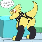  2015 aliasing alphys anthro blush butt clothing dialogue english_text eyewear female glasses lingerie monster nervous reptile scalie solo sweat teeth text trout_(artist) undertale video_games 