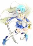  blue_eyes blue_hair cape full_body gloves magical_girl mahou_shoujo_madoka_magica miki_sayaka shinoasa short_hair solo sword thighhighs weapon white_gloves white_legwear 