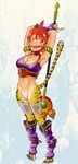  animal_ears breasts breath_of_fire breath_of_fire_ii capcom cat_ears cat_tail furry green_eyes highres no_panties no_pants orange_hair rinpoo_chuan short_hair solo striped tail 