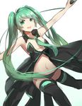  :d allos bad_id bad_pixiv_id bare_arms black_legwear black_panties cable collar flat_chest green_eyes green_hair green_neckwear hatsune_miku highres long_hair looking_at_viewer microphone midriff navel necktie open_mouth panties simple_background smile solo stomach thighhighs twintails underwear very_long_hair vocaloid white_background 